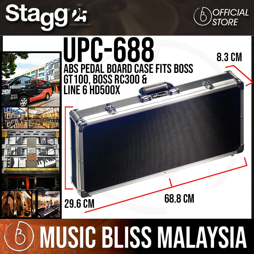 Stagg UPC-688 ABS Pedal Board Case fits Boss GT100, Boss RC300 & Line 6 HD500X