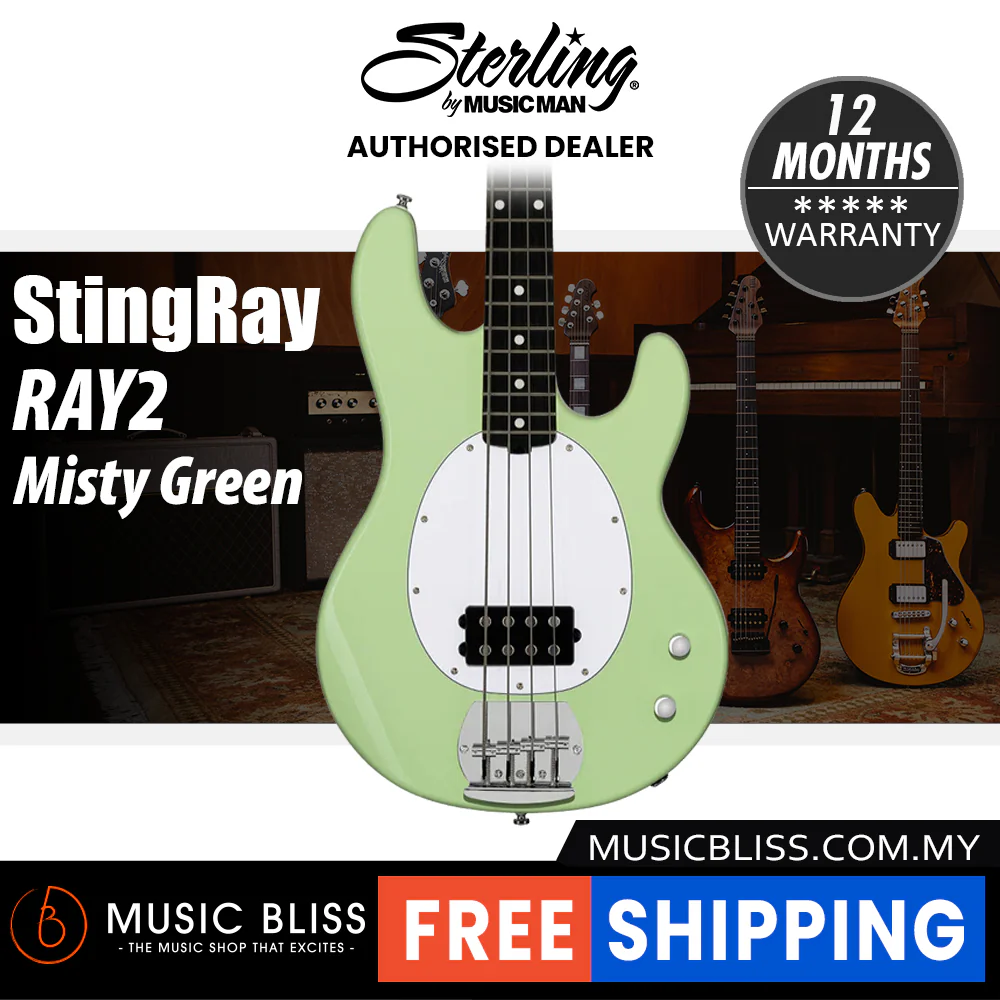 Sterling By Music Man Intro Series Stingray RAY2 Bass Guitar - Misty Green