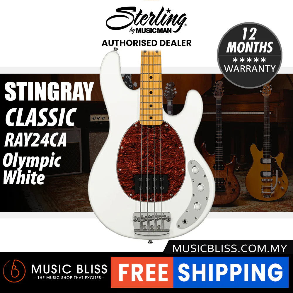 Sterling By Music Man StingRay Classic RAY24CA Bass Guitar - Olympic White