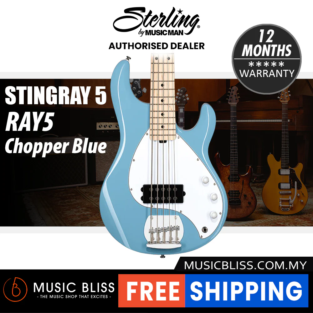 Sterling By Music Man StingRay RAY5 Electric Bass Guitar - Chopper Blue