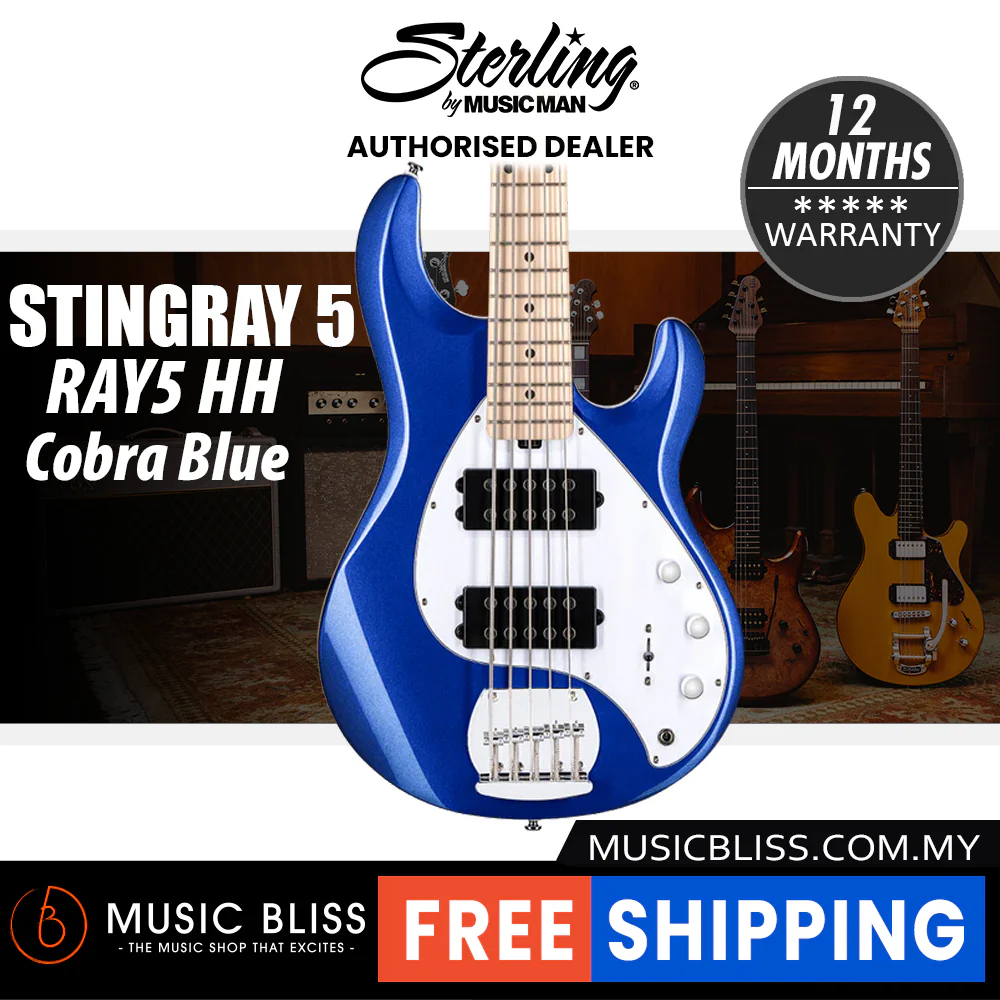 Sterling By Music Man StingRay RAY5HH Electric Bass Guitar - Cobra Blue