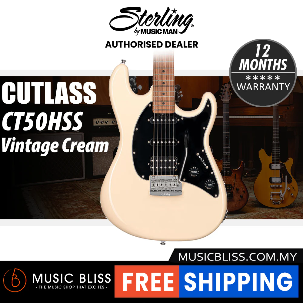 Sterling By Music Man Cutlass CT50HSS Electric Guitar - Vintage Cream