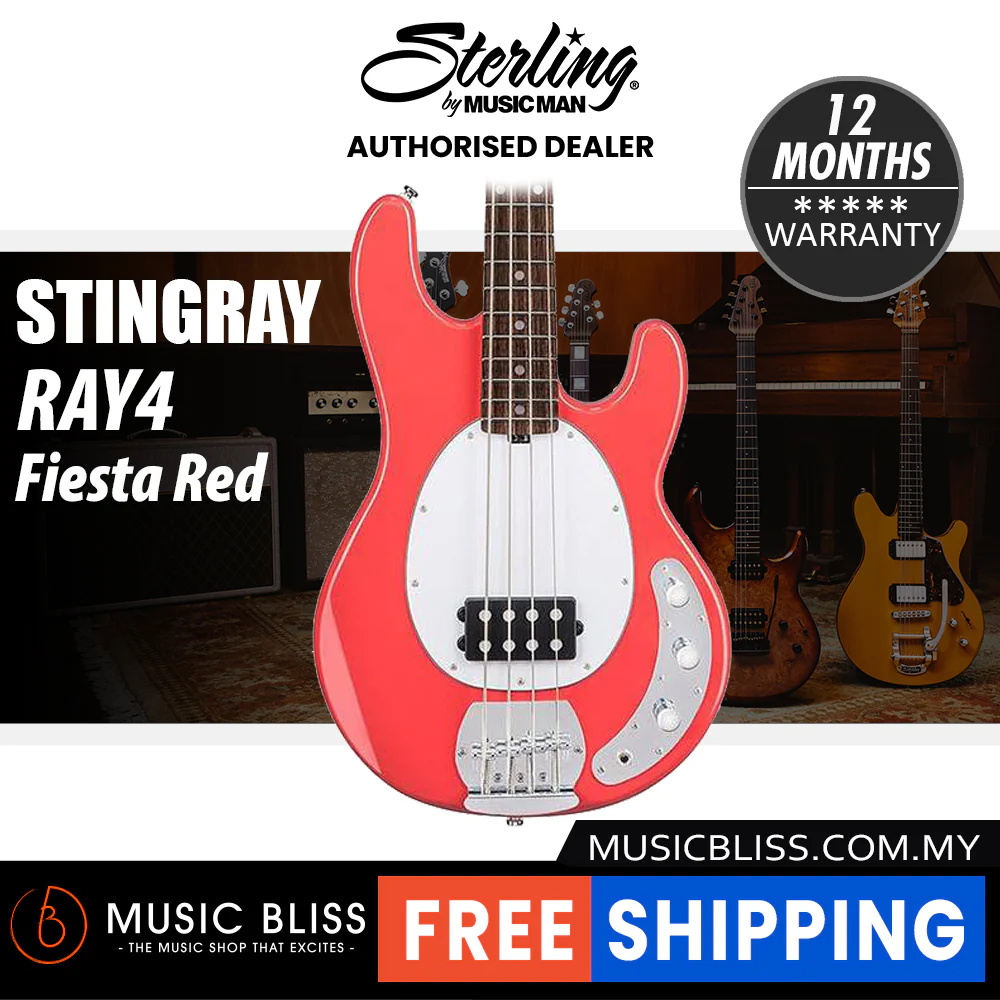 Sterling By Music Man StingRay RAY4 Electric Bass Guitar - Fiesta Red