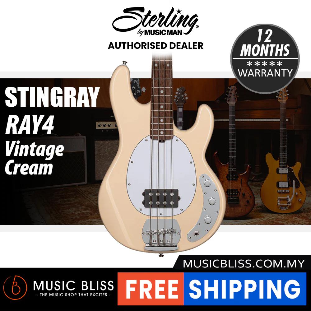 Sterling By Music Man StingRay RAY4 Electric Bass Guitar - Vintage Cream