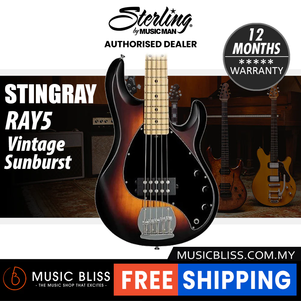 Sterling By Music Man StingRay RAY5 Electric Bass Guitar - Vintage Sunburst