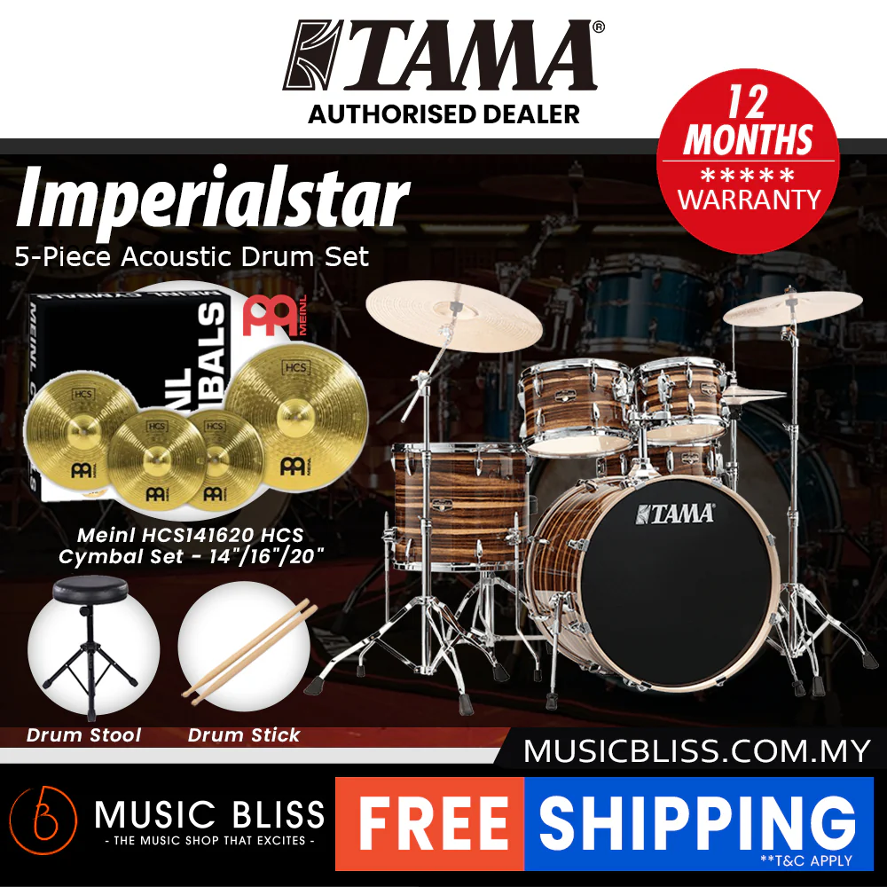 Tama Imperialstar 5-piece Drum Set with Drumsticks and Throne - 22 Inch Bass Drum - Coffee Teak Wrap - Image 4