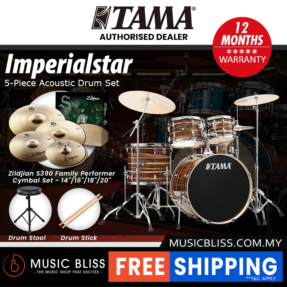 Tama Imperialstar 5-piece Drum Set with Drumsticks and Throne - 22 Inch Bass Drum - Coffee Teak Wrap - Image 7