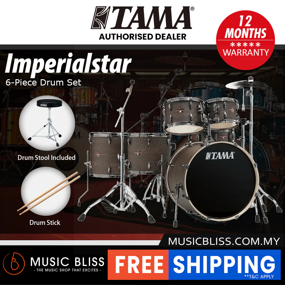 Tama Imperialstar Drum Set - 6-piece - 22 Inch Bass Drum - Walnut Burl Wrap - Image 9