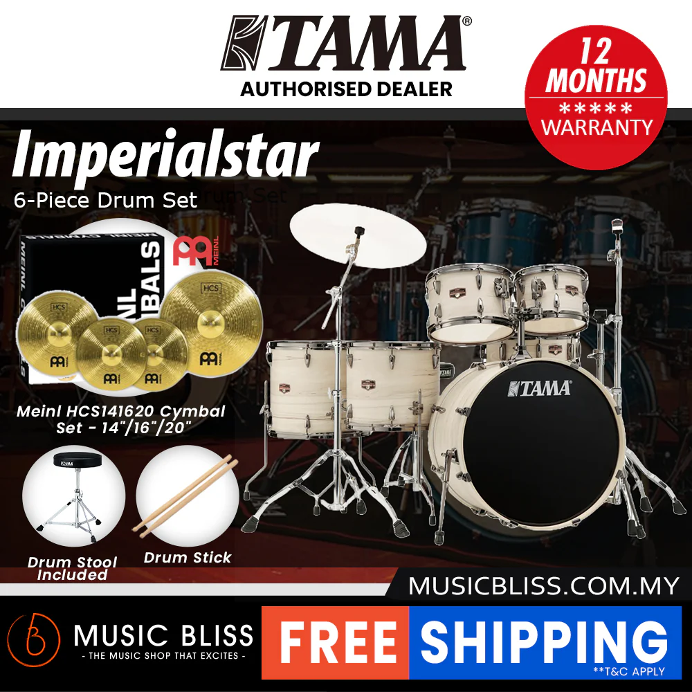 Tama Imperialstar Drum Set - 6-piece - 22 Inch Bass Drum - White Birch Wrap - Image 4