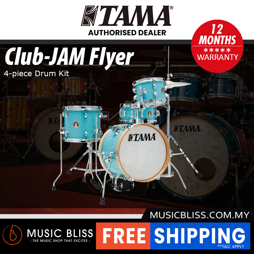 Tama LJK44H4 Club-JAM Flyer 4-Piece Drum Kit with Hardware and Throne - Aqua Blue