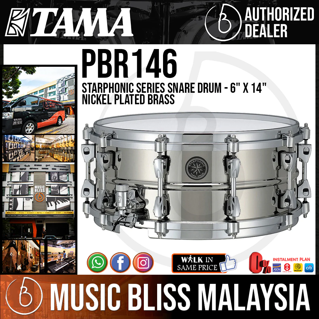 Tama PBR146 Starphonic Series Snare Drum - 6" x 14" Nickel Plated Brass