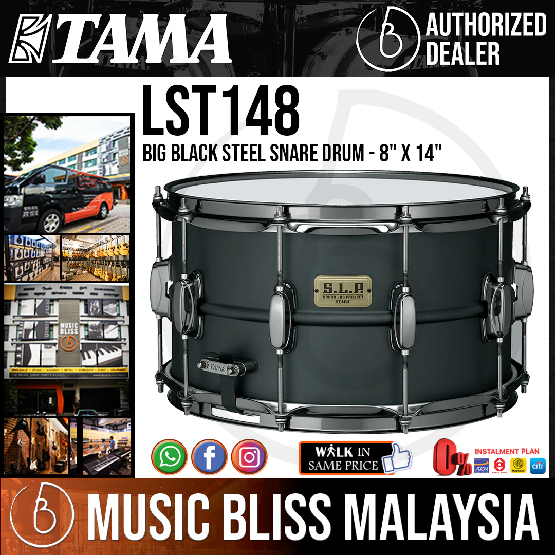 Tama S.L.P. Big Black Steel Snare Drum - 8" x 14"