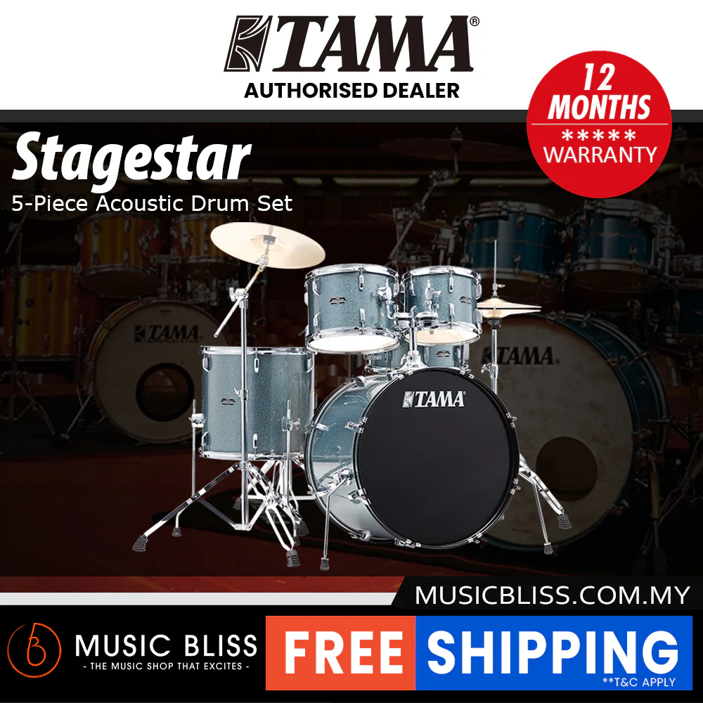 Tama Stagestar 5-piece Drum Set with Drumsticks and Throne - 22 Inch Bass Drum - Sea Blue Mist - Image 2
