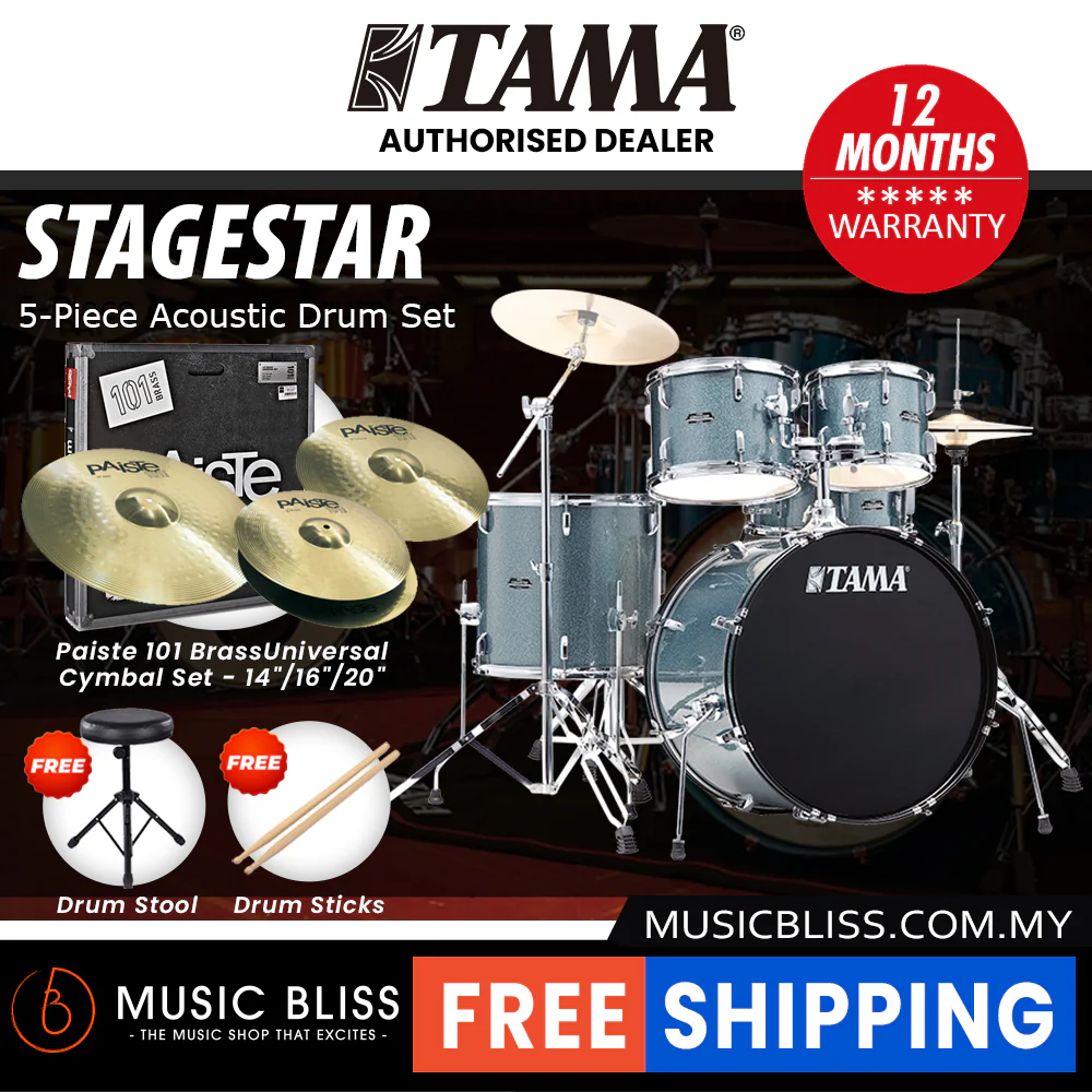 Tama Stagestar 5-piece Drum Set with Drumsticks and Throne - 22 Inch Bass Drum - Sea Blue Mist - Image 5