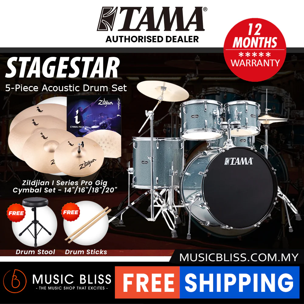 Tama Stagestar 5-piece Drum Set with Drumsticks and Throne - 22 Inch Bass Drum - Sea Blue Mist - Image 9