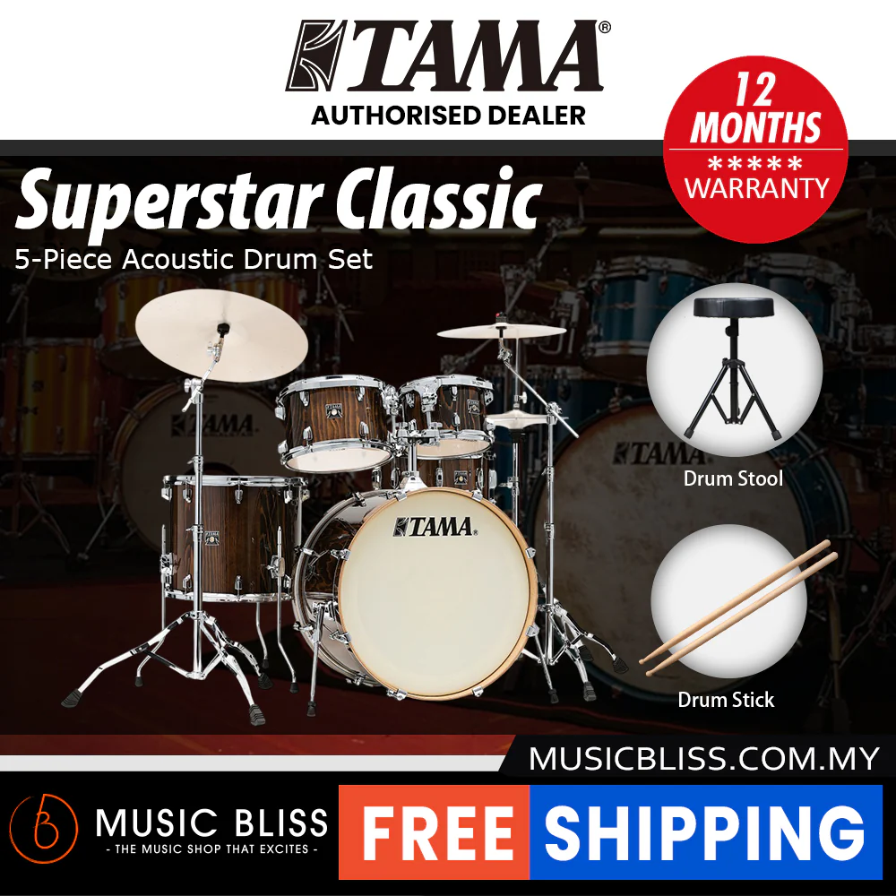 Tama Superstar Classic 5-piece Shell Pack - 22 Inch Bass Drum - Gloss Java Lacebark Pine - Image 2