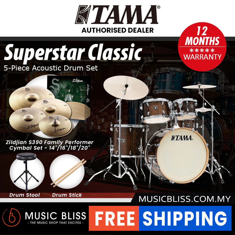 Tama Superstar Classic 5-piece Shell Pack - 22 Inch Bass Drum - Gloss Java Lacebark Pine - Image 3