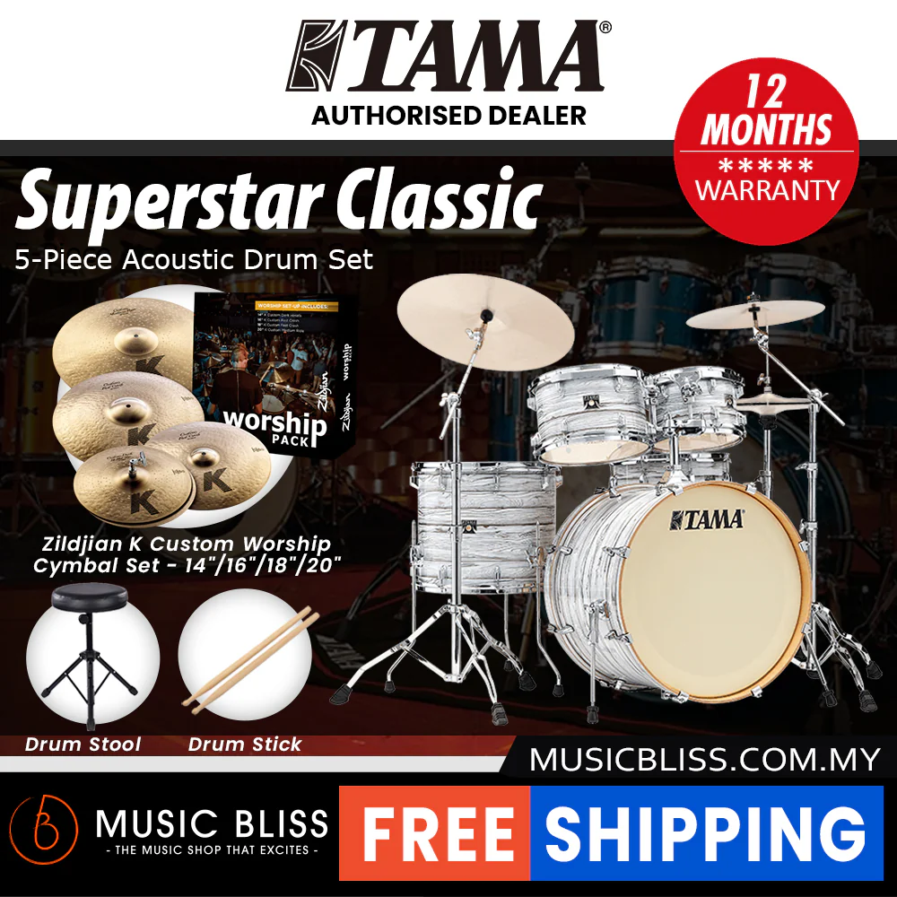 Tama Superstar Classic 5-piece Shell Pack - 22 Inch Bass Drum - Ice Ash Wrap - Image 6