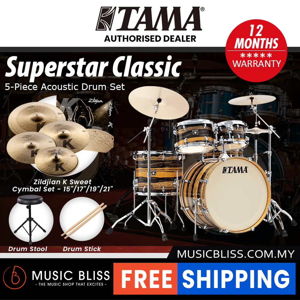 Tama Superstar Classic 5-piece Shell Pack - 22 Inch Bass Drum - Nat Ebony Tiger Wrap - Image 9