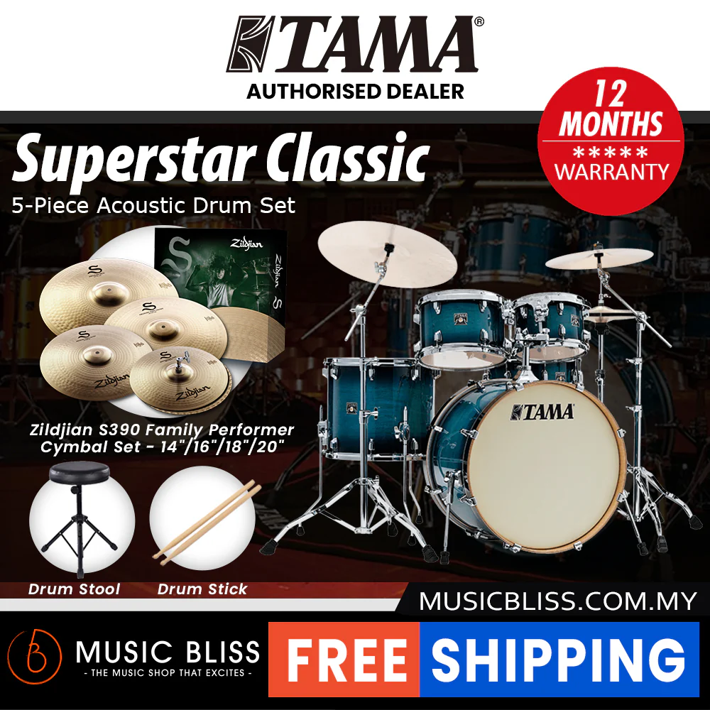 Tama Superstar Classic 5-piece Shell Pack - 22 Inch Bass Drum - Blue Lacquer Burst - Image 5