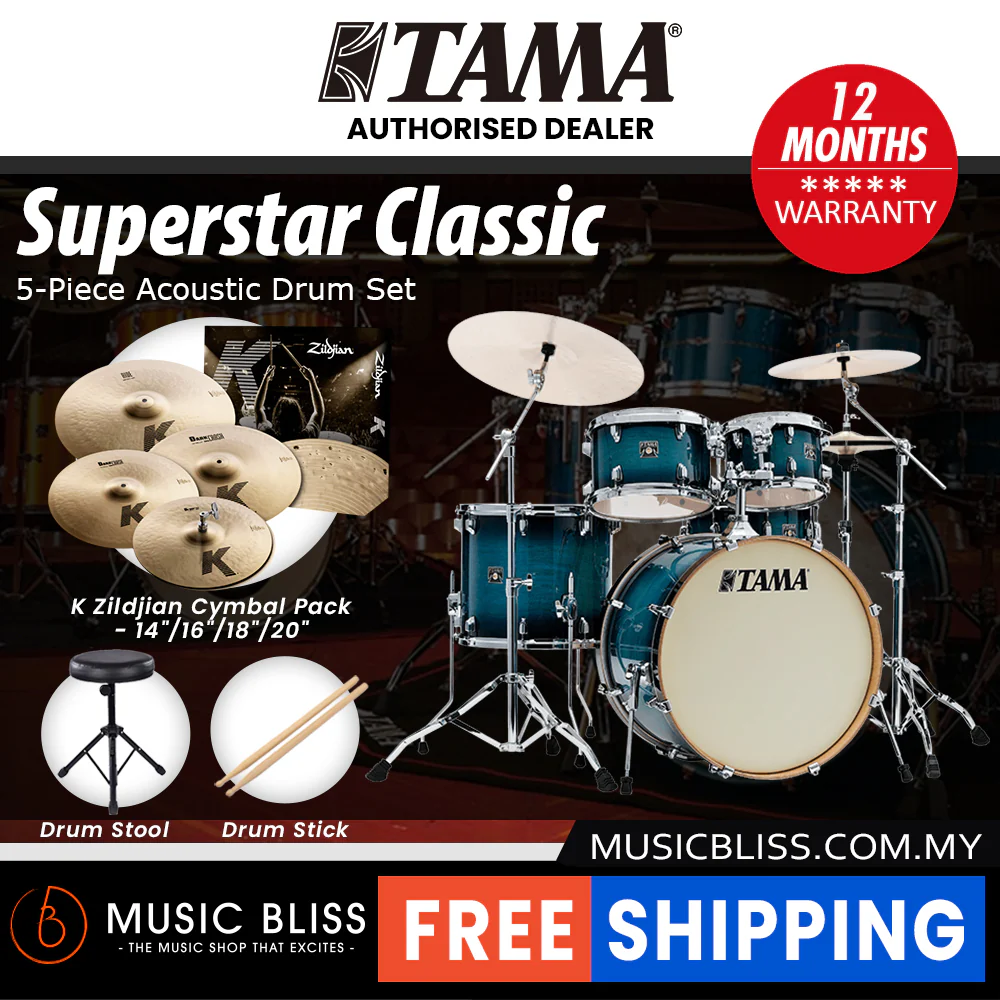 Tama Superstar Classic 5-piece Shell Pack - 22 Inch Bass Drum - Blue Lacquer Burst - Image 6