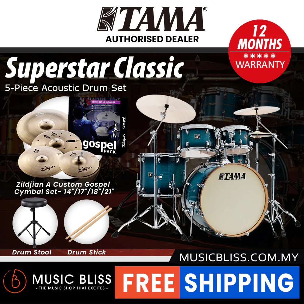 Tama Superstar Classic 5-piece Shell Pack - 22 Inch Bass Drum - Blue Lacquer Burst - Image 7