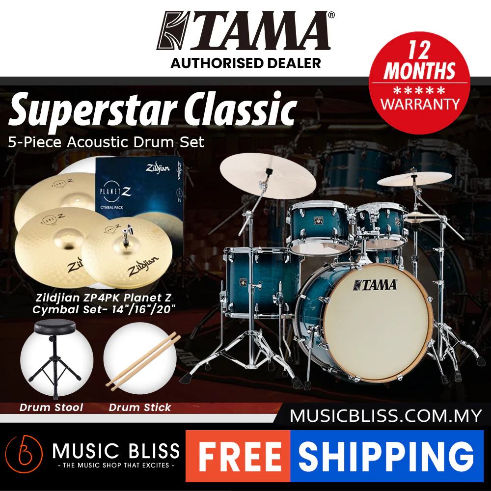 Tama Superstar Classic 5-piece Shell Pack - 22 Inch Bass Drum - Blue Lacquer Burst - Image 8