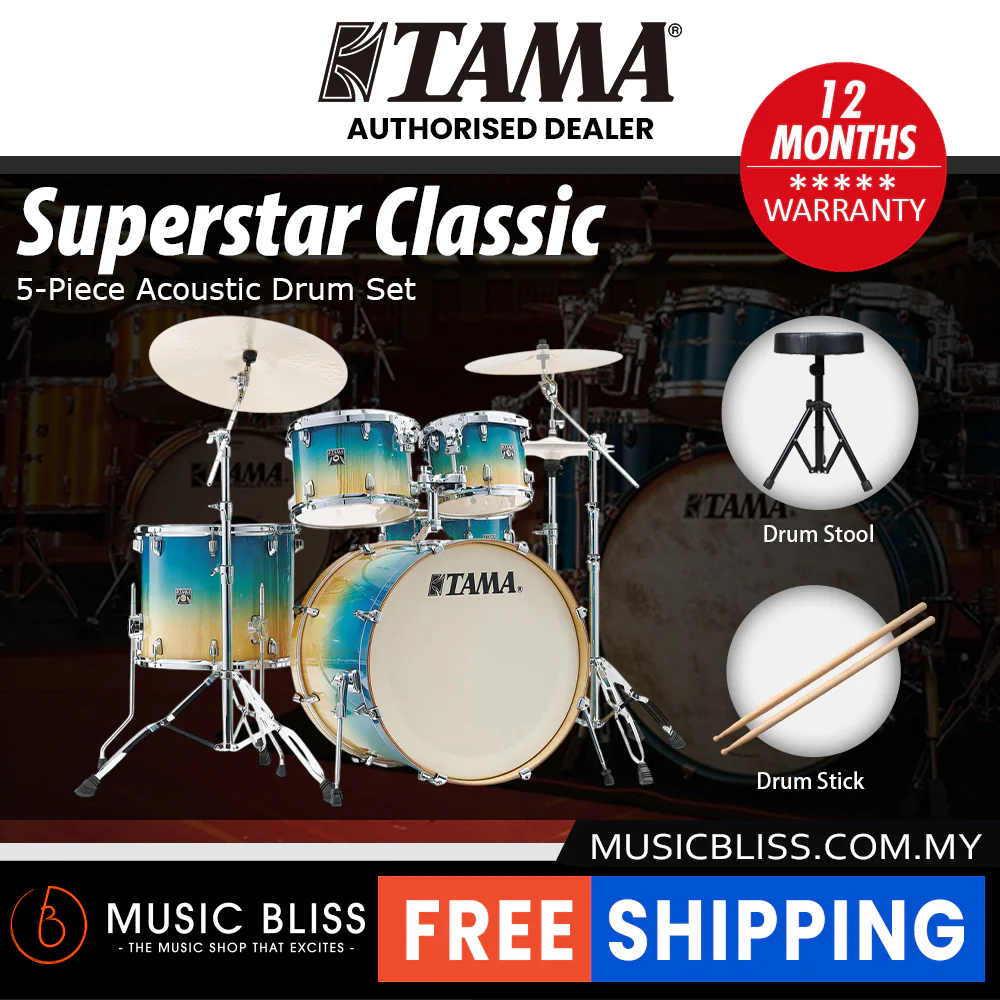 Tama Superstar Classic 5-piece Shell Pack - 22 Inch Bass Drum - Caribbean Lacebark Pine Fade - Image 2