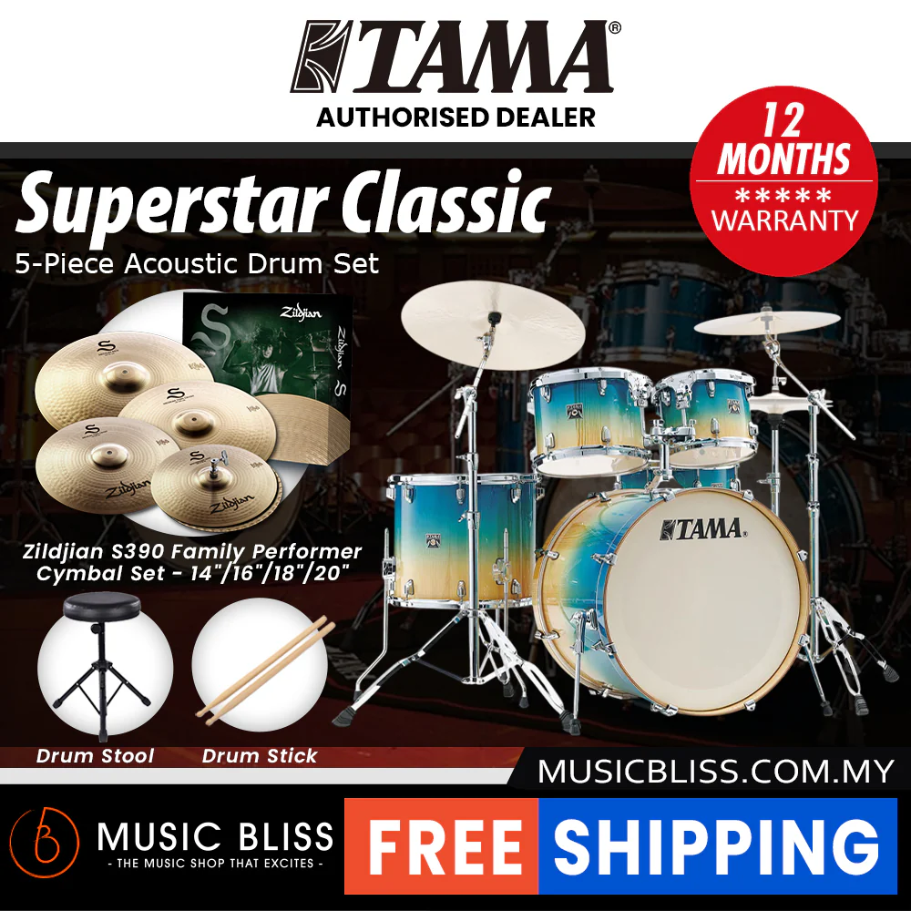 Tama Superstar Classic 5-piece Shell Pack - 22 Inch Bass Drum - Caribbean Lacebark Pine Fade - Image 3