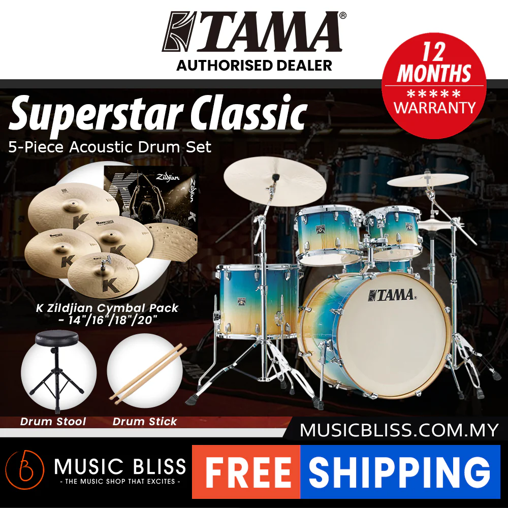 Tama Superstar Classic 5-piece Shell Pack - 22 Inch Bass Drum - Caribbean Lacebark Pine Fade - Image 4