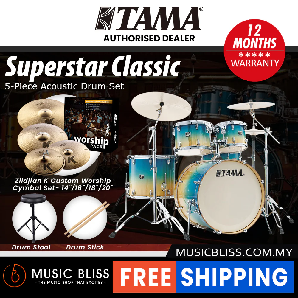 Tama Superstar Classic 5-piece Shell Pack - 22 Inch Bass Drum - Caribbean Lacebark Pine Fade - Image 6