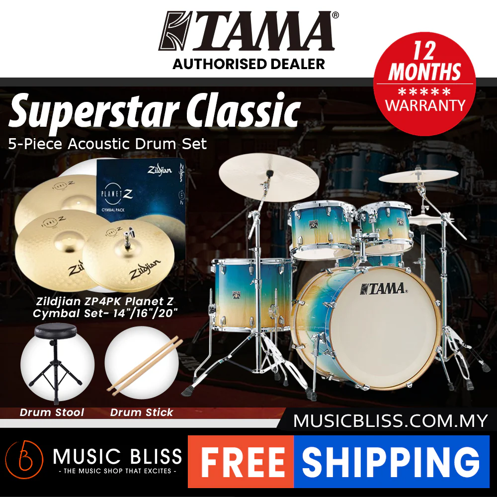 Tama Superstar Classic 5-piece Shell Pack - 22 Inch Bass Drum - Caribbean Lacebark Pine Fade - Image 7