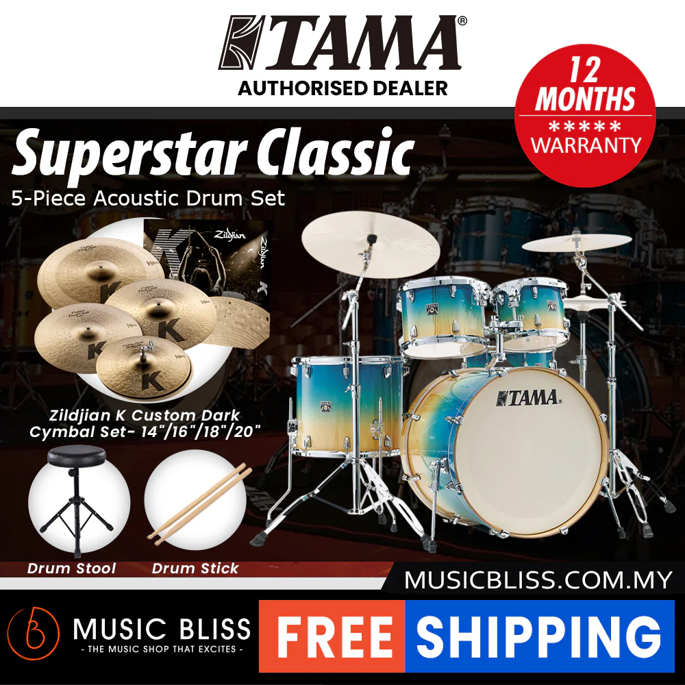 Tama Superstar Classic 5-piece Shell Pack - 22 Inch Bass Drum - Caribbean Lacebark Pine Fade - Image 8