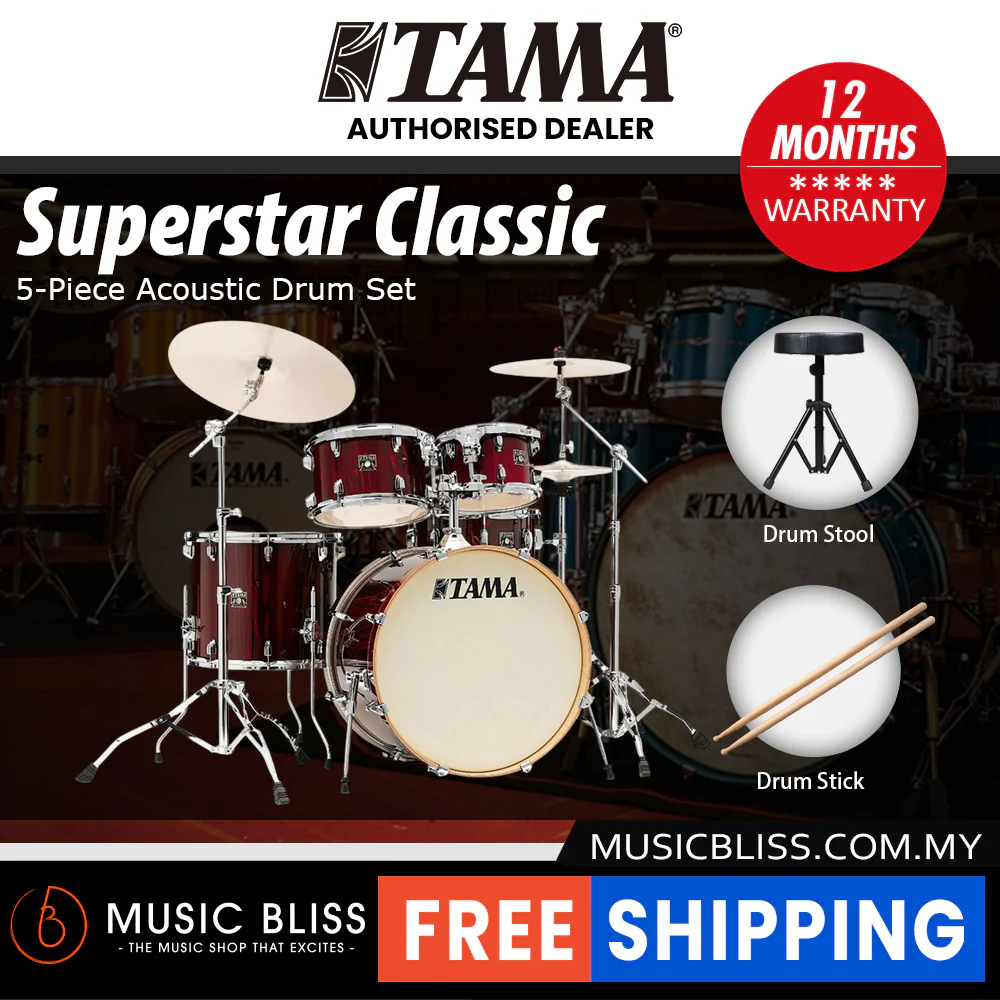 Tama Superstar Classic 5-piece Shell Pack - 22 Inch Bass Drum - Gloss Garnet Lacebark Pine - Image 2