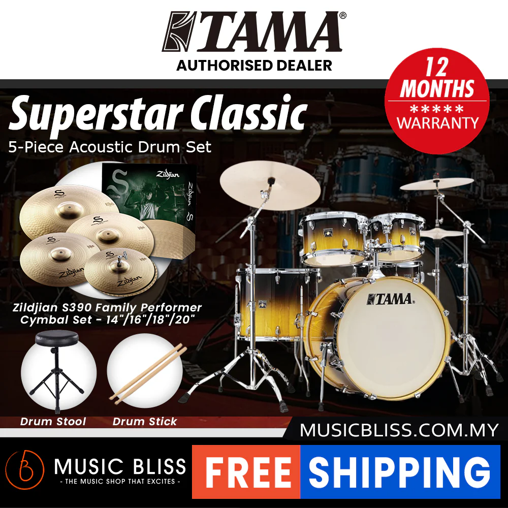 Tama Superstar Classic 5-piece Shell Pack - 22 Inch Bass Drum - Gloss Lacebark Pine Fade - Image 3