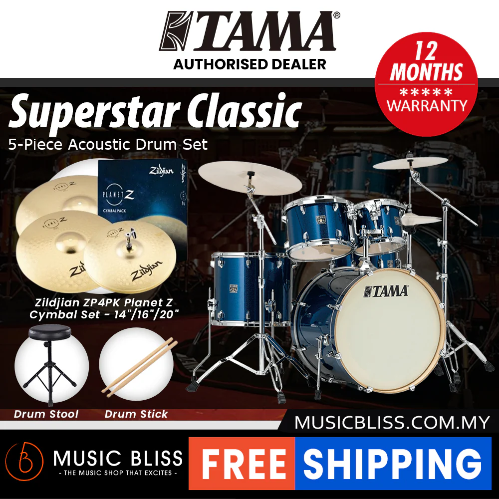 Tama Superstar Classic 5-piece Shell Pack - 22 Inch Bass Drum - Indigo Sparkle - Image 7