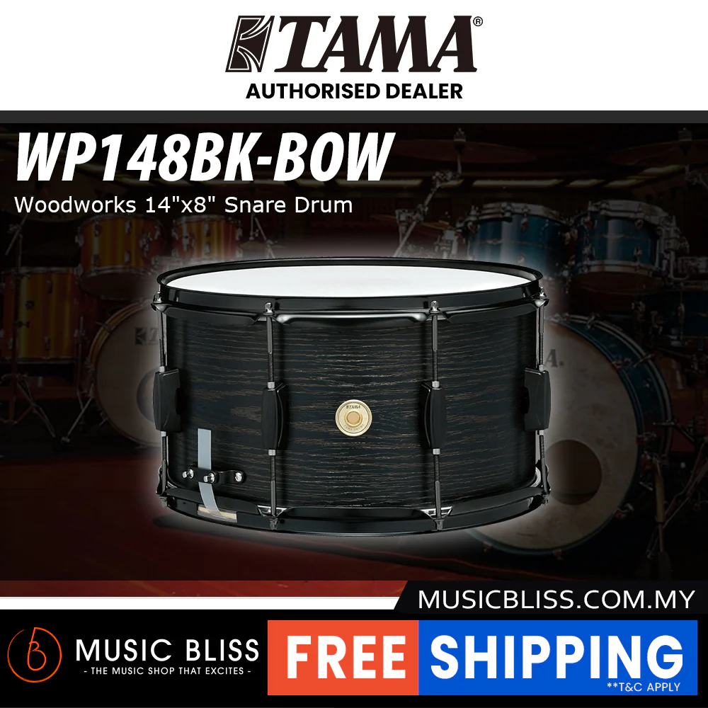 Tama WP148BK 8" x 14" Woodworks Snare Drum, Black Oak Wrap