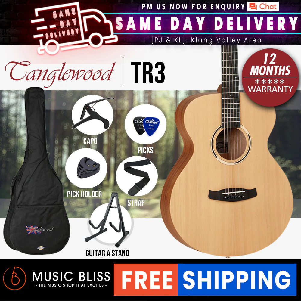 Tanglewood TR3 Roadster II Orchestra/Folk Size Best Beginner Acoustic Guitar for Starters