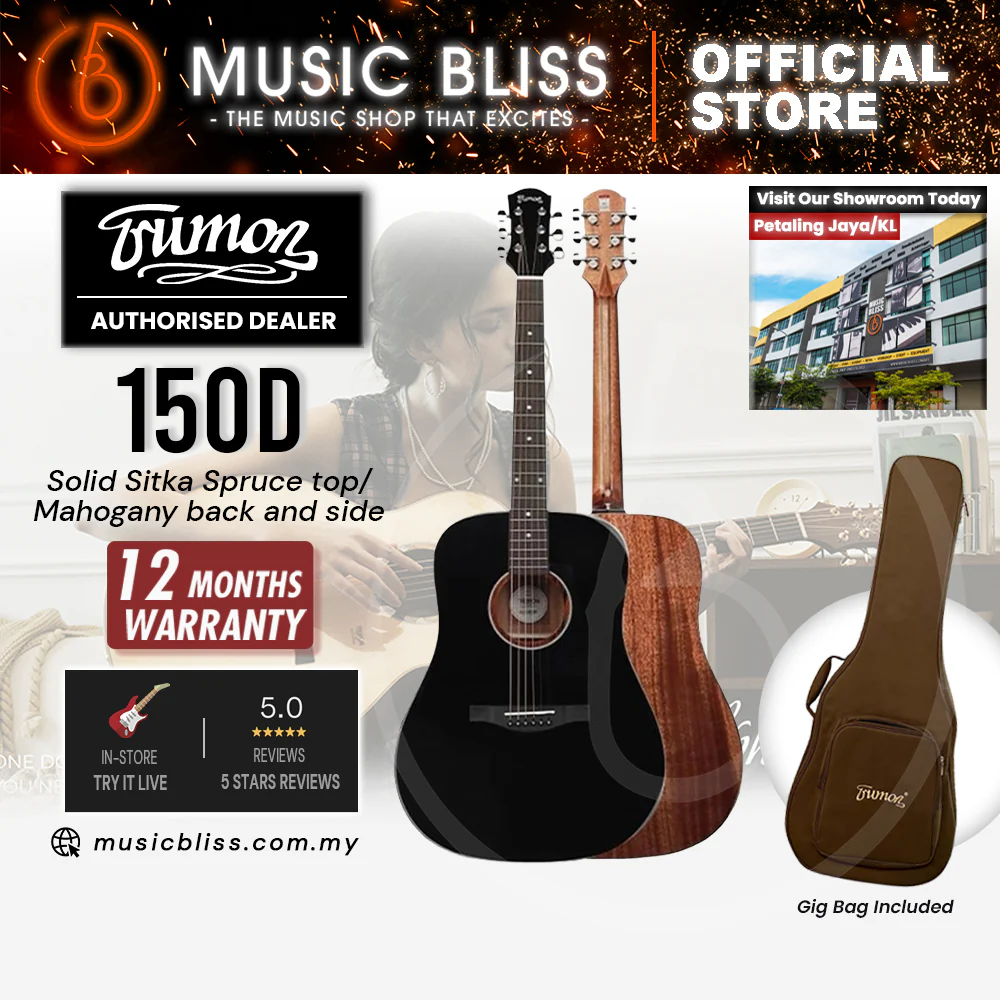 Trumon 150 D Solid Sitka Spruce top/Mahogany back and side Acoustic Guitar - Black