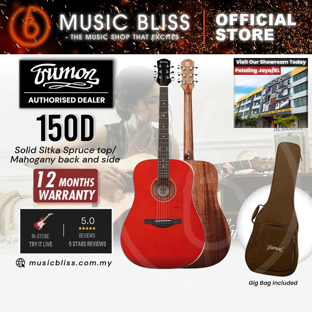 Trumon 150 D Solid Sitka Spruce top/Mahogany back and side Acoustic Guitar - Red