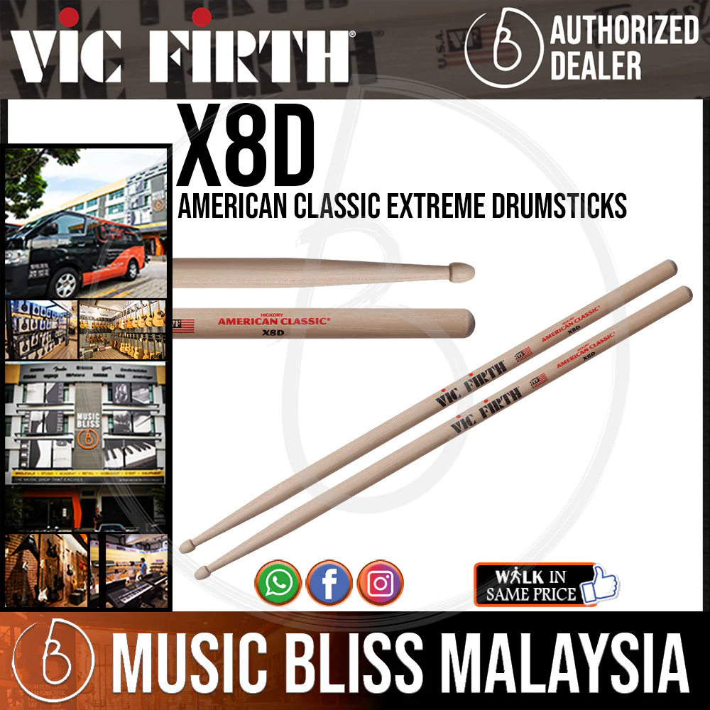 Vic Firth American Classic Extreme Drumsticks - Extreme 8D - Wood Tip