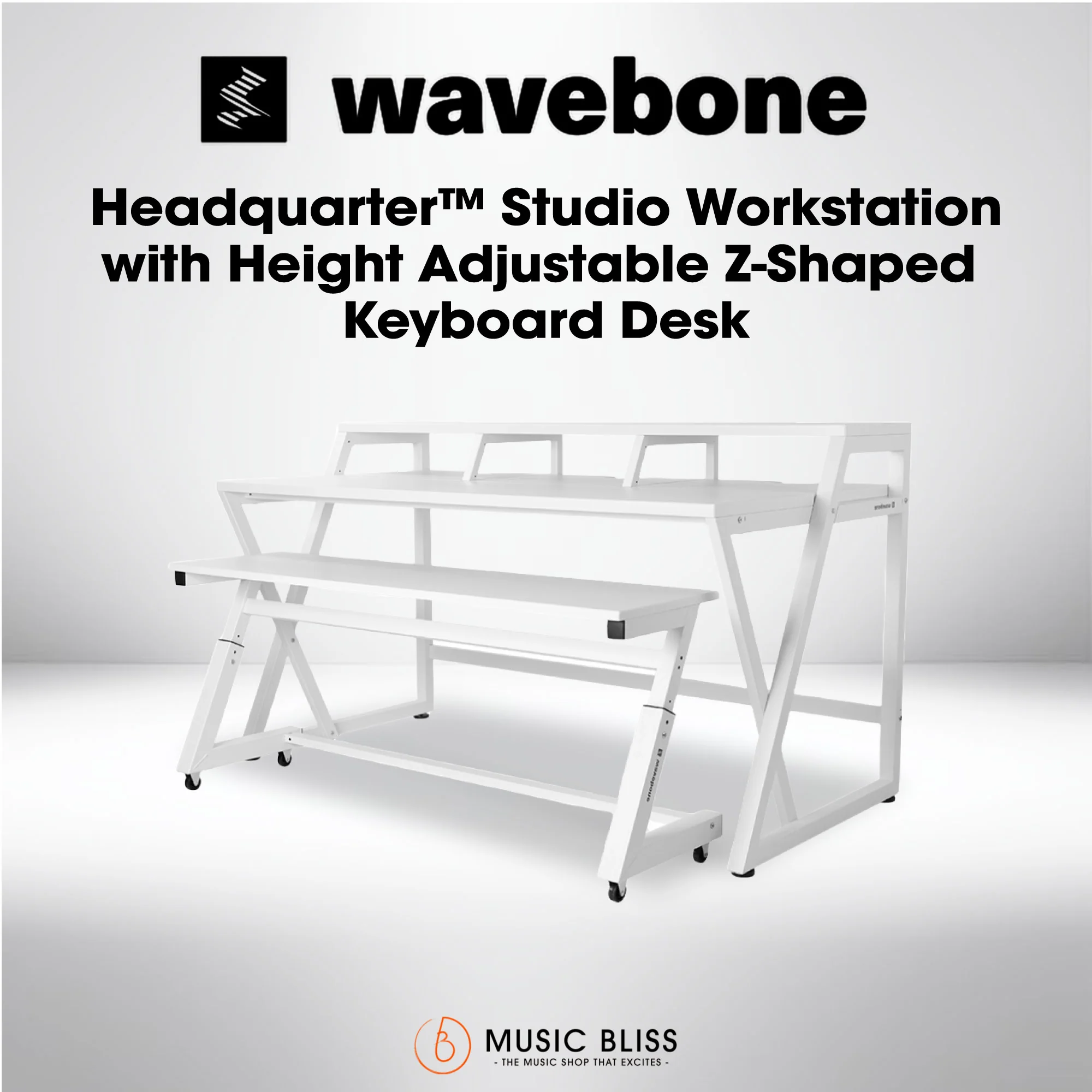 Wavebone Headquarter Studio Workstation Desk with Height Adjustable Z-Shaped Keyboard Desk (White)