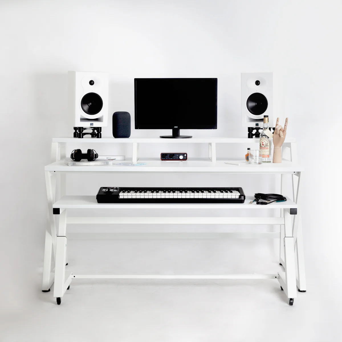 Wavebone Headquarter Studio Workstation Desk with Height Adjustable Z-Shaped Keyboard Desk (White) - Image 2