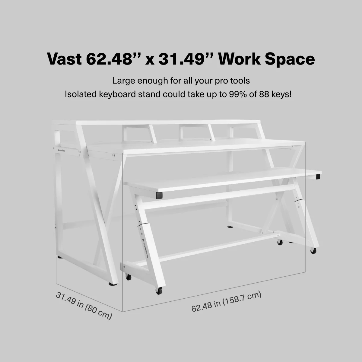 Wavebone Headquarter Studio Workstation Desk with Height Adjustable Z-Shaped Keyboard Desk (White) - Image 3