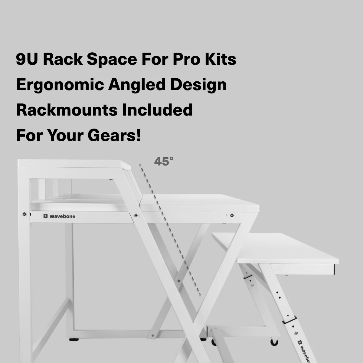 Wavebone Headquarter Studio Workstation Desk with Height Adjustable Z-Shaped Keyboard Desk (White) - Image 4