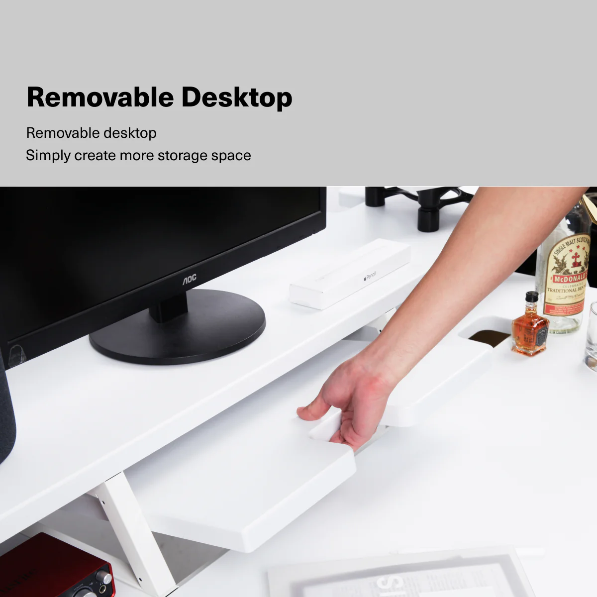 Wavebone Headquarter Studio Workstation Desk with Height Adjustable Z-Shaped Keyboard Desk (White) - Image 6
