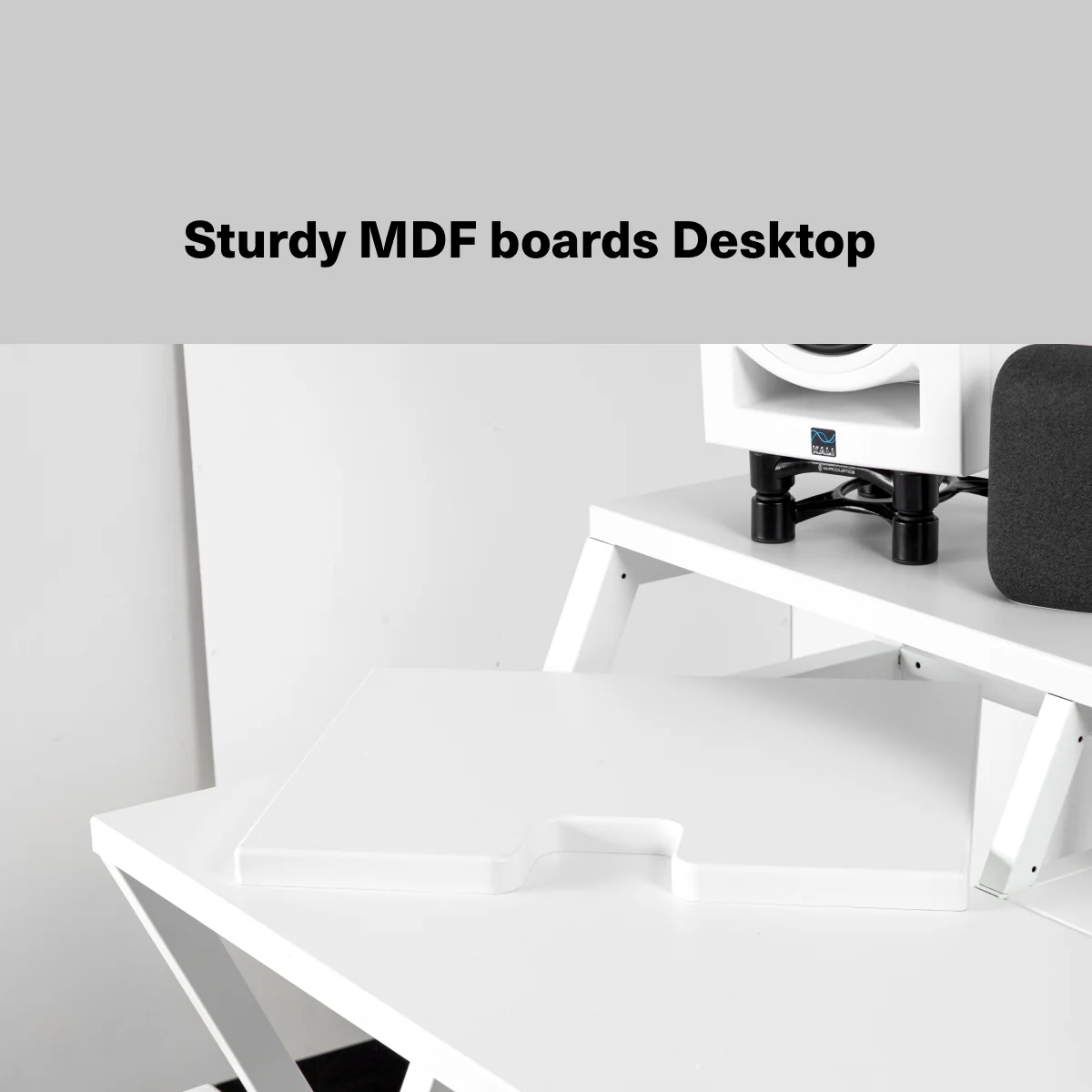 Wavebone Headquarter Studio Workstation Desk with Height Adjustable Z-Shaped Keyboard Desk (White) - Image 8