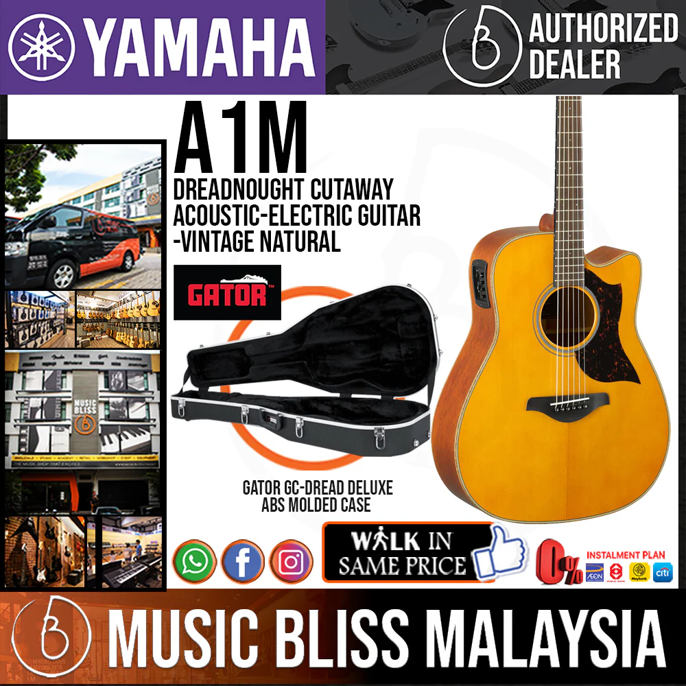 Yamaha A1M Dreadnought Cutaway Acoustic-Electric Guitar with Gator GC-DREAD Molded Case - Image 2
