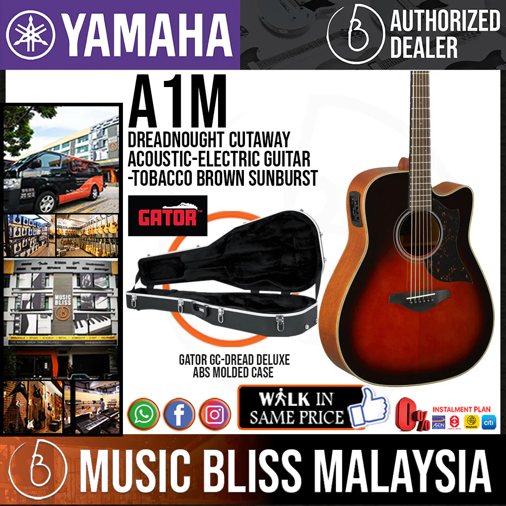 Yamaha A1M Dreadnought Cutaway Acoustic-Electric Guitar with Gator GC-DREAD Molded Case - Image 3