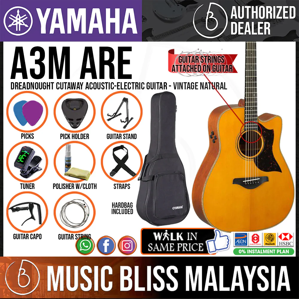 Yamaha A3M ARE Dreadnought Cutaway Acoustic-Electric Guitar with Hard Bag - Image 2